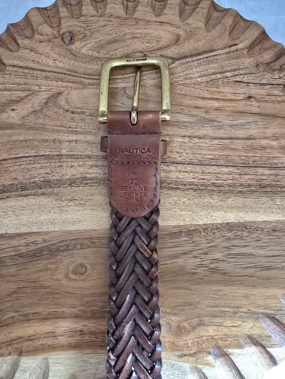 NAUTICA Men's Brown Braided Leather Belt Size 42 Brass Roller Buckle 1 1/4"Wide. - Picture 3 of 10